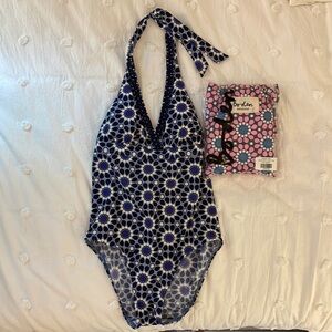 New! Pink Boden Ruffled Neck One Piece Swimsuit